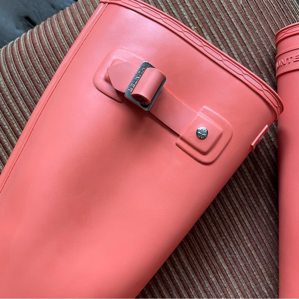 New Hunter Original refined rain boots boot orange coral pink boot size 5